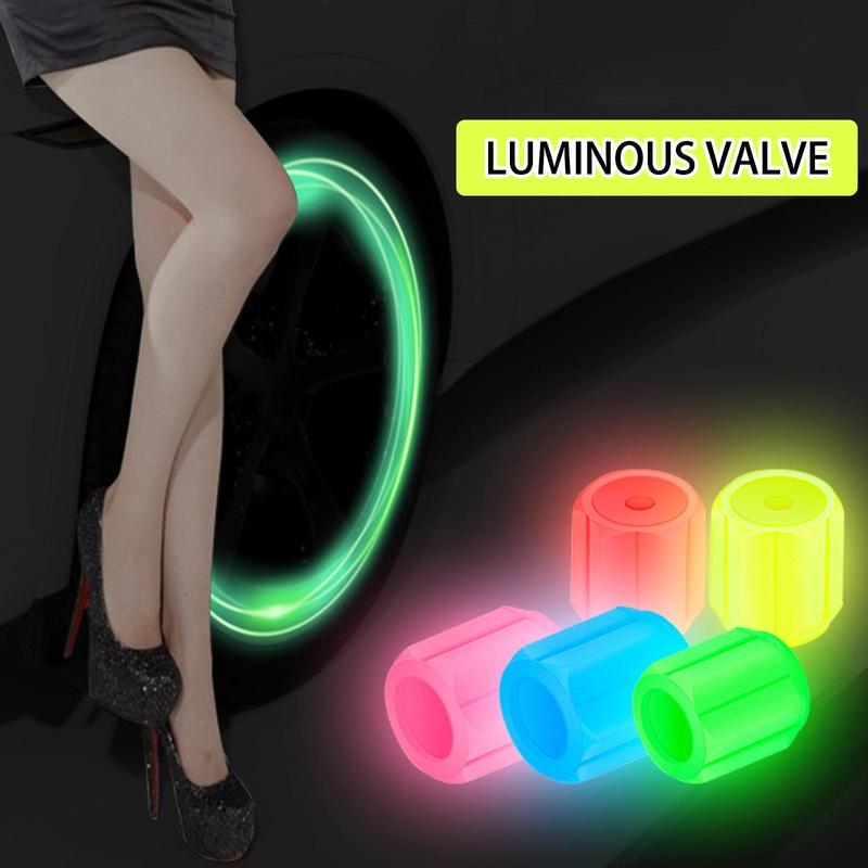 4pcs Car Valve Caps Night Glowing Tyre Valve Stem Air Dust Rim Cover Universal Motorcycle Bike Wheel Luminous Tire Valve