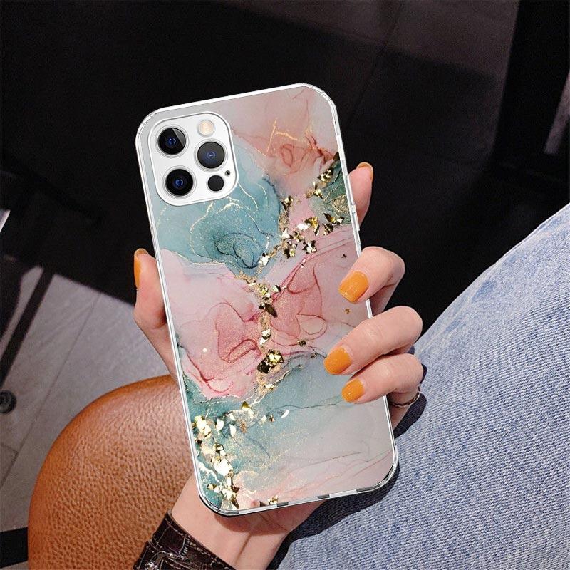 Fashion Gold Pink Geometric Marble Phone Case For iPhone 17 Air 16 Pro Max 16E 15 + 14 Plus 11 12 13 Mini 7 8 SE Gift Print Cove