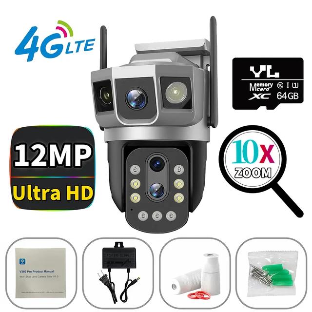 4G SIM Card 6K12MP 10x Zoom HD Surveillance Triple Screen Camera Smart Security Protection PTZ IP Motion Detection CCTV