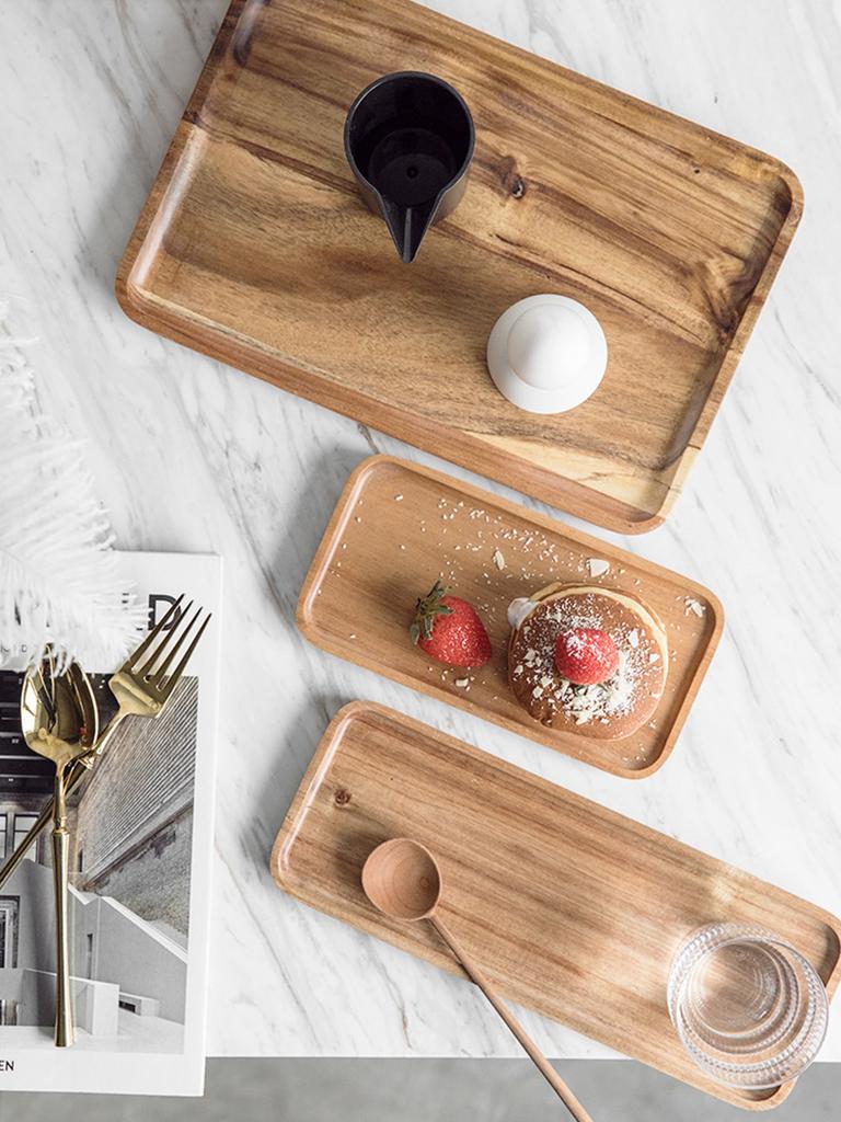 Leeseph Wooden Square Trays for Serving, Wooden Plates Serving Board for Cheese Appetizer Charcuterie Food Dessert Home Party