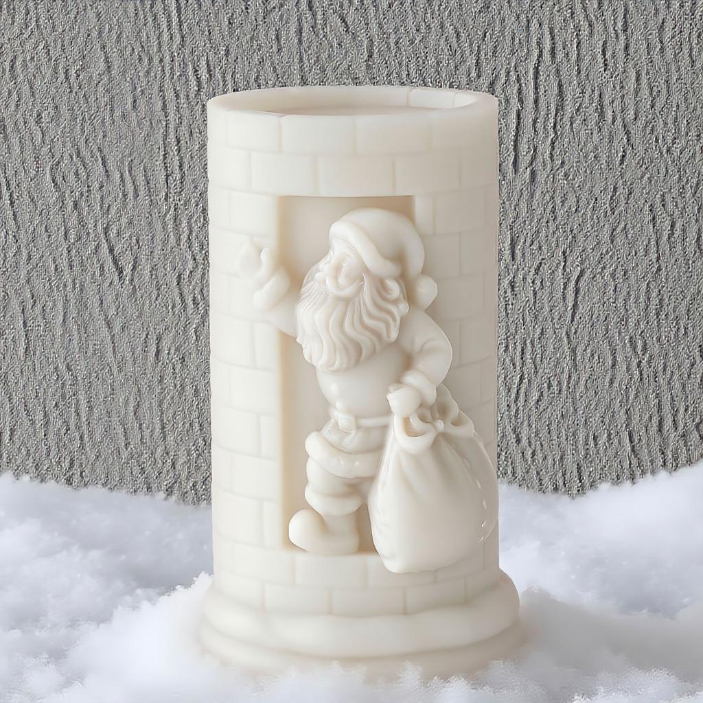 Relief Cylinder Santa Claus Christmas Candle Mold Handmade Aroma Gypsum Form Silicone Mould Xmas Candle Soap Making Supplies