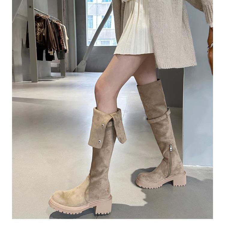 Herbst- und Winter-Neuheiten Overknee-Stiefel für Damen tragen Westernstiefel mit dicker Sohle, kleine hochhackige Samt-Lammwoll-Ritterstiefel