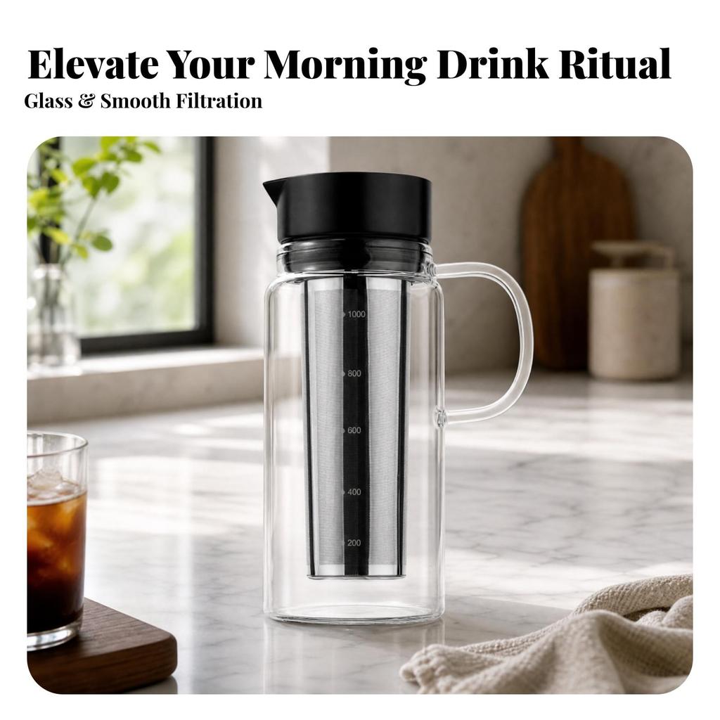 Cold Brew Coffee Maker Reusable Glass Pitcher with Lid Sun Tea for Kitchen