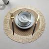 Flax Round Braided Placemats Fringe Paper Table Mats Hand Woven Non-slip Insulation Place Mats Tea Cup Pad Dining Table