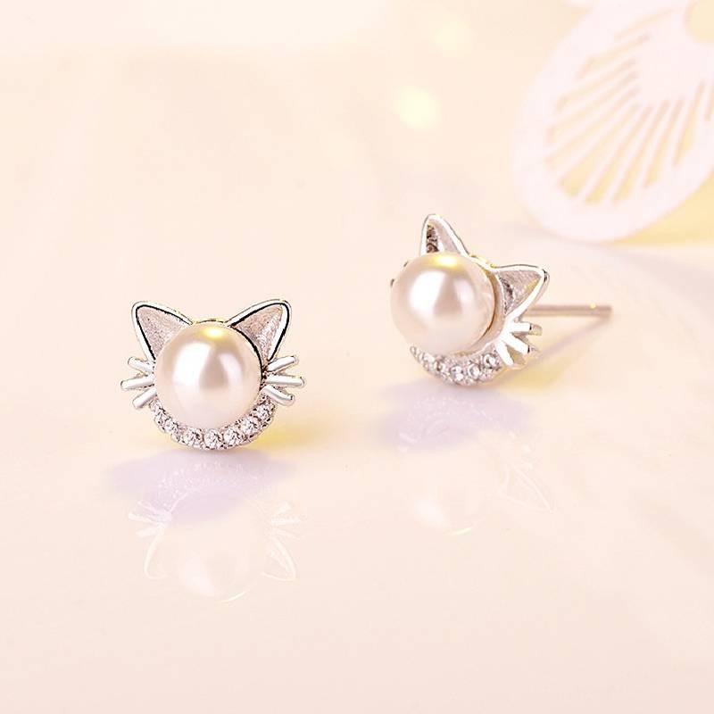 Hot Selling Fashionable Pearl Cat Diamond Earrings