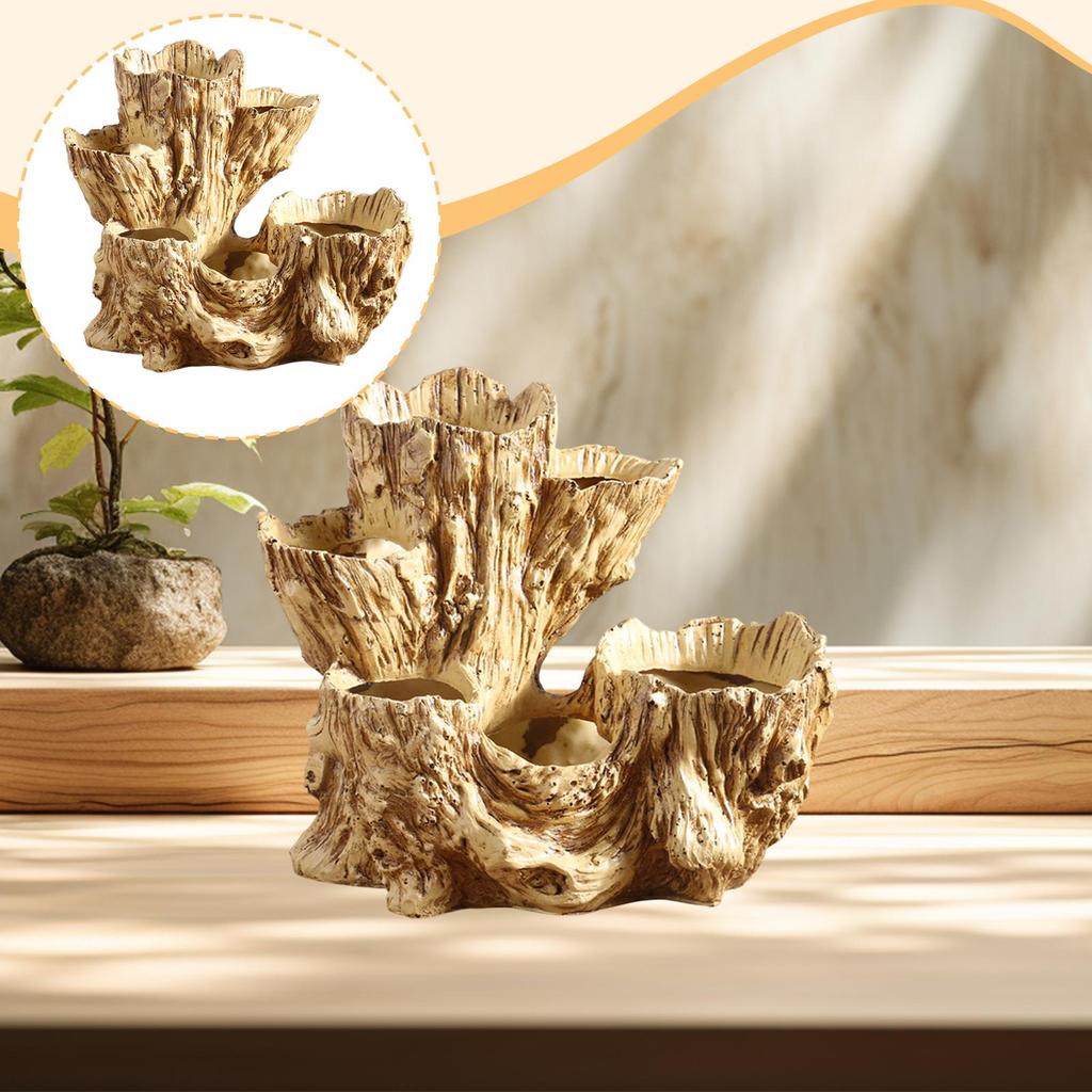 Tree Stump Flower Pot Flower Vase Decorative Organizer Indoor Plants Figurine Plant Pot for Office Desk Table Centerpiece