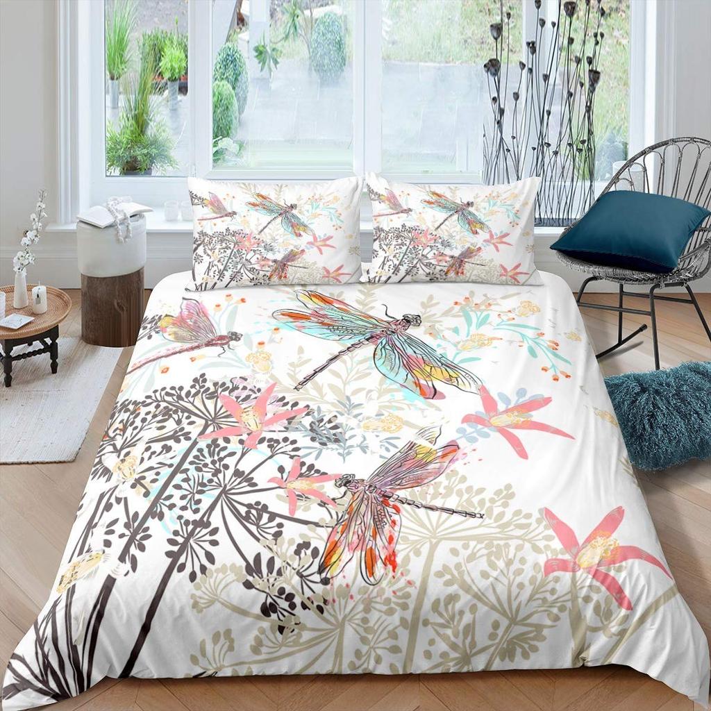 Dragonfly Comforter Cover Queen Size Bedding Set for Kids Boy Girl Room Decor Duvet Cover Set Quilt Cover 3 Piece Full King Size