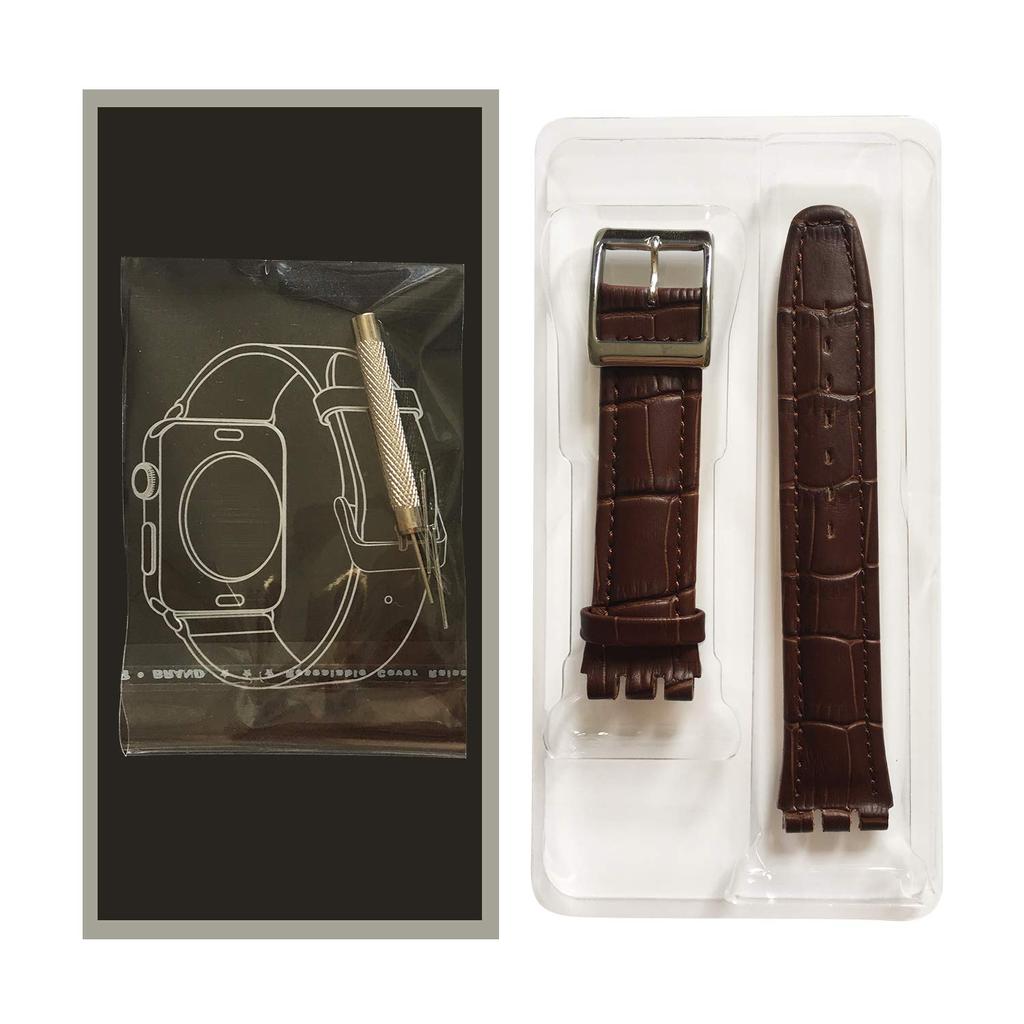 Chocoman Swatch Genuine Leather Watch Waterproof 3 Spring Spring Bar and Strap, 17mm/19mm Band, [Includes Bars, Remover, Box]