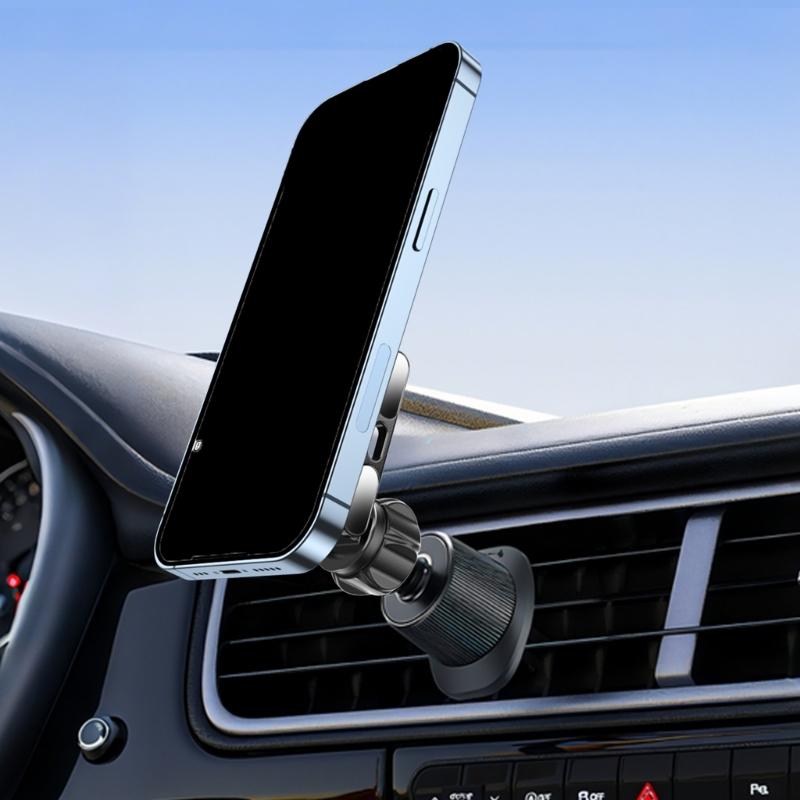 Aluminum Alloy 17mm Ball Head Magnetic Phone Mount With 360 Rotation For Car Vent Dashboard Stand
