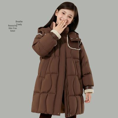 Doudoune coupe moyenne coupe-vent pour fille - Hiver 2025 - 90% duvet de canard blanc - Vêtement d'extérieur épais et chaud