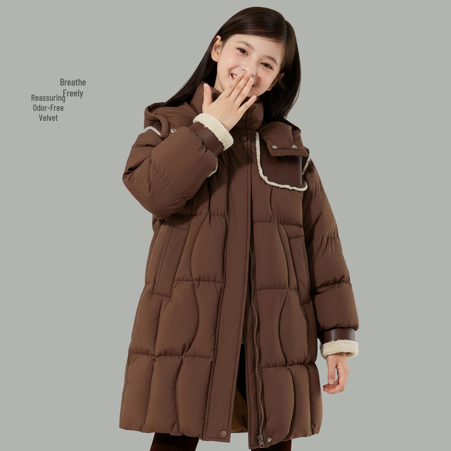 

Girls Windproof Medium-Length Down Jacket - Winter 2025 - 90% White Duck Down - Thickened and Warm Outerwear 160 cm