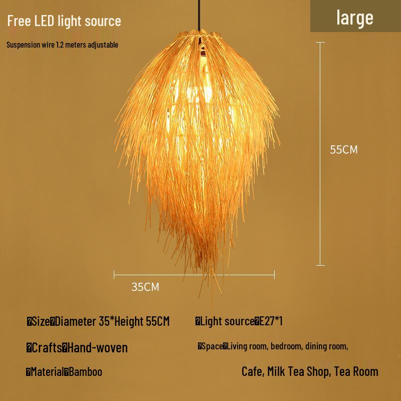 Bamboo Rattan Pendant Lamp: New Chinese & Japanese Style Zen Lighting for Tea Room & Dining, Antique Lantern Design.
