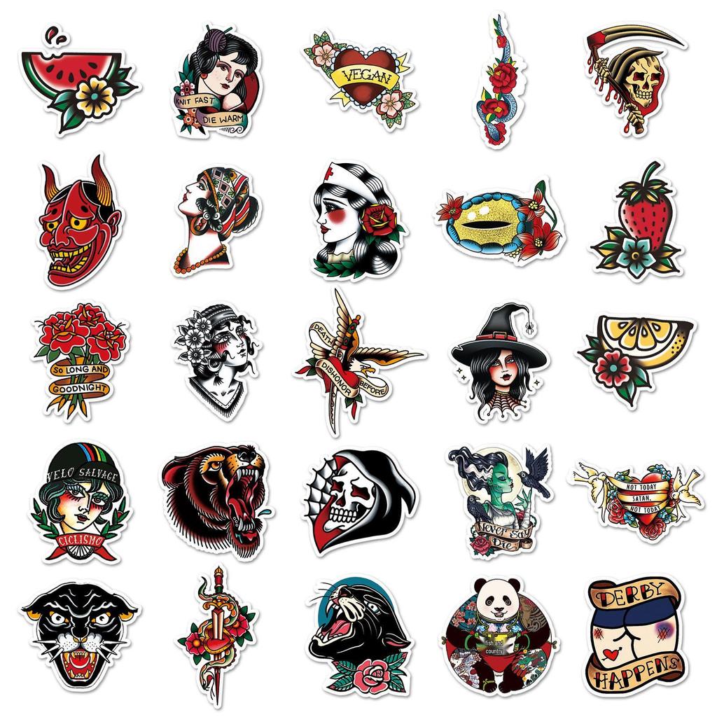 50 Wasserdichte Tattoo-Muster-Aufkleber für DIY-Journals & Wasserflaschen