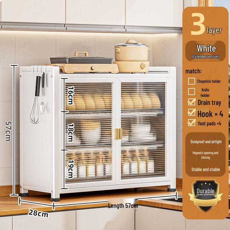 Handon Ivory White Enlarged 3-Tier Kitchen Dish Rack with 4 Hooks