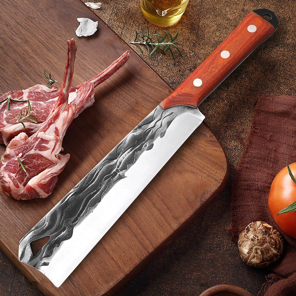 Heavy Duty Butcher Knife High Hardness Kitchen Knife High Carbon Steel Chopping Bone Meat Cleaver Cooking Knife Wooden Handle
