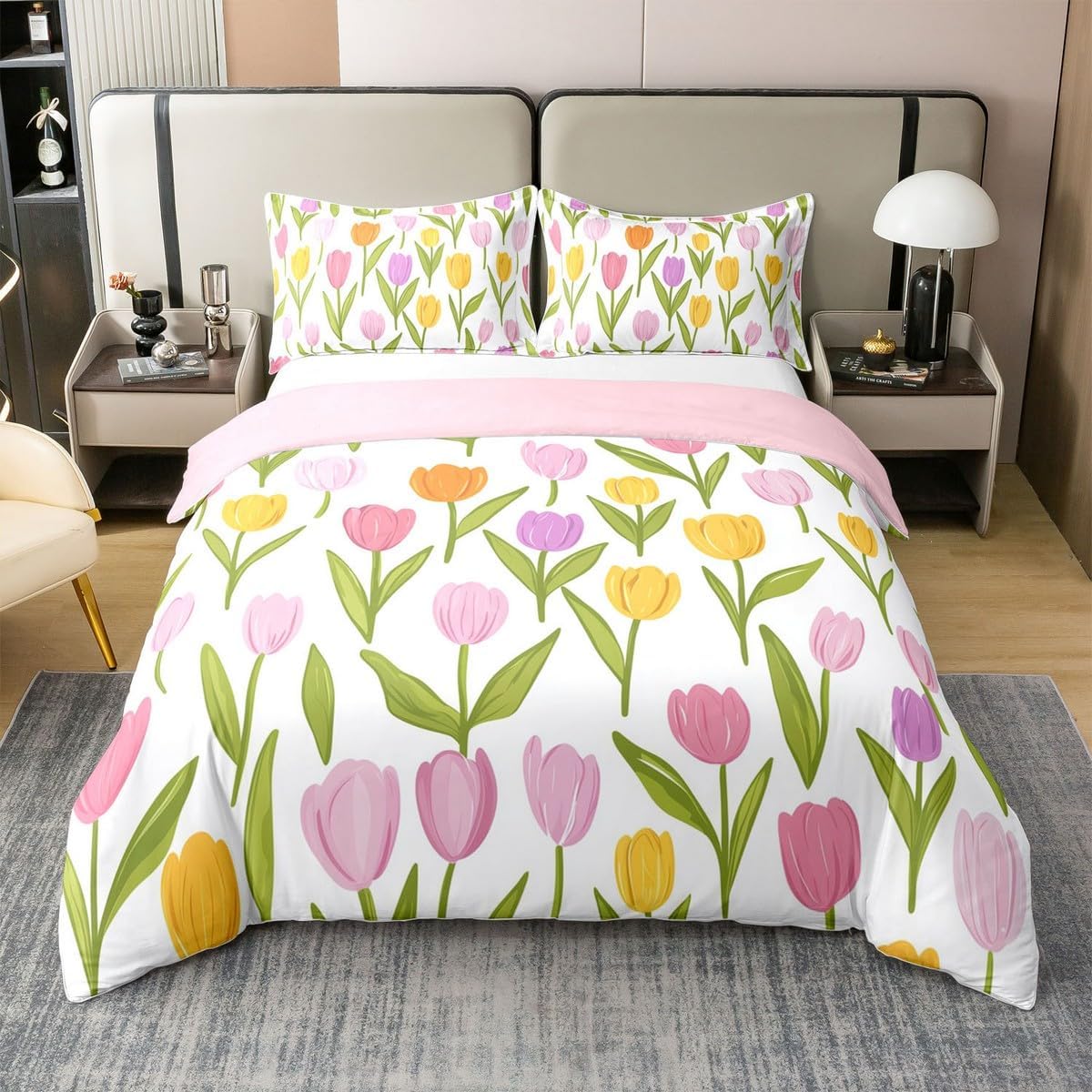 

Watercolor Floral Duvet Cover Queen King Size Suitable for Boys and Girls Cute Floral Bedding Spring Set Room Decoration 3 Pcs EU Single(135x200cm)