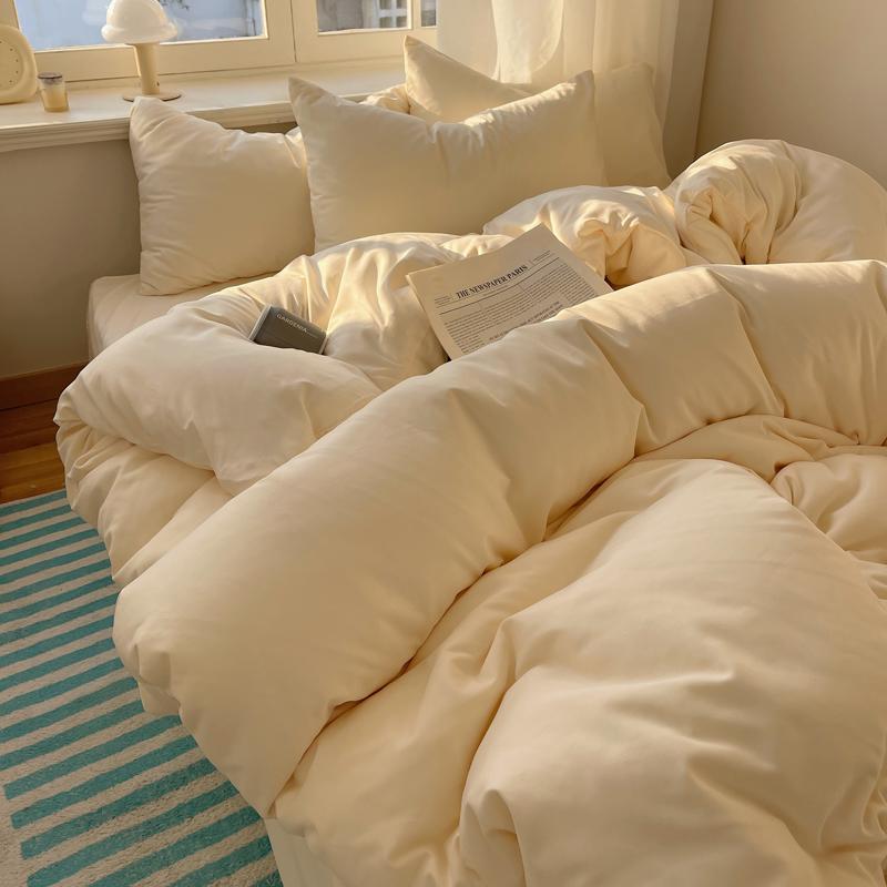 

Cotton Bedding Set 4pcs with Solid Bed Sheet Duvet Cover Pillowcases Single Couple Bedsheet King Queen Double Twin Size Twin Size 4pcs покинуть белый