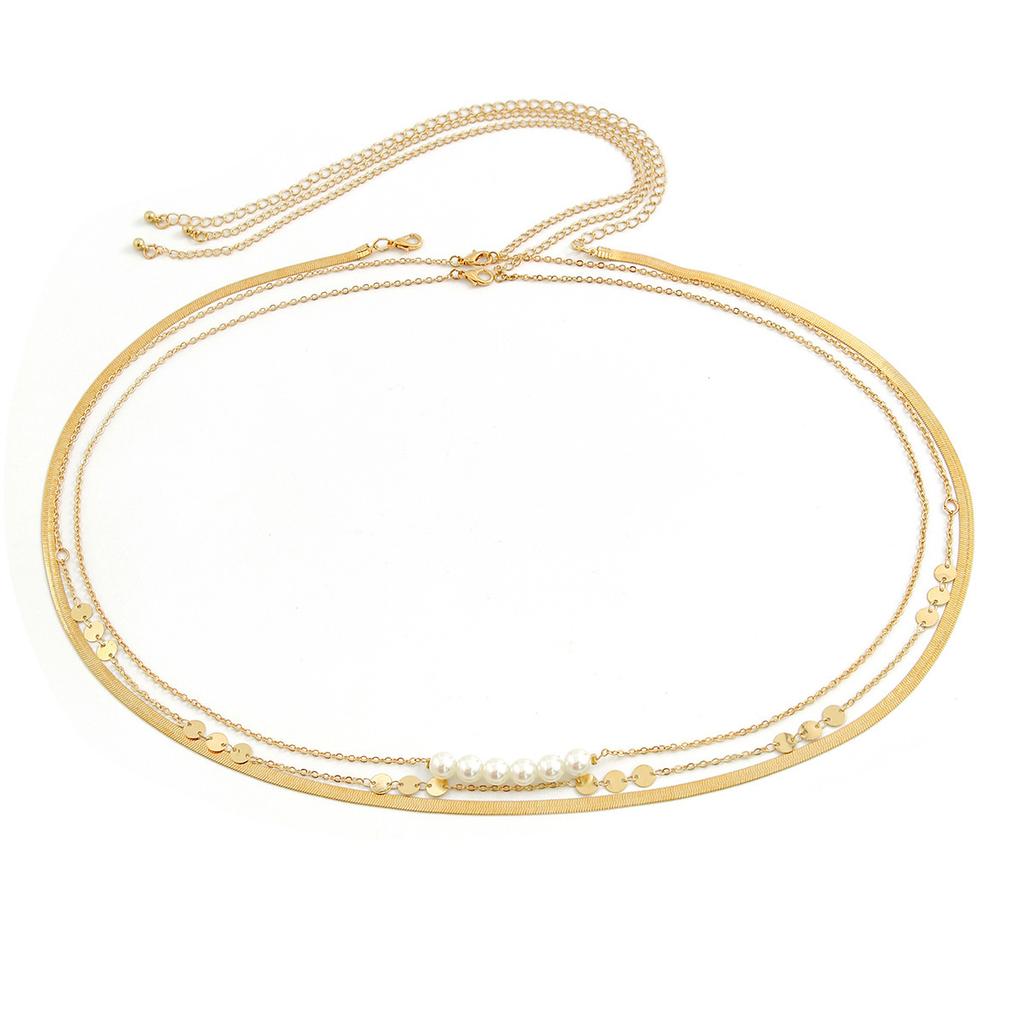 Accessories Fashion Metal Wind Snake Bone Chain Waist Chain Waist Chain Sexy Imitation Pearl Body Chain
