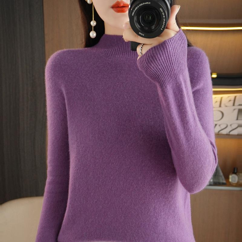 Rollkragenpullover aus Wolle für Damen Herbst und Winter Schlicht und vielseitig Lockerer Pullover Unterziehshirt