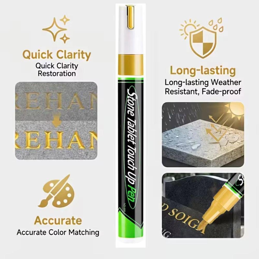Sneldrogende Grafsteen Touch-Up Verfpen Waterdichte Gouden Metalen Marker Artistieke Creatie