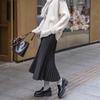 Winter 2024 Women's High-Waisted Wool Blend Pleated Midi Skirt – Slimming A-line Casual Style