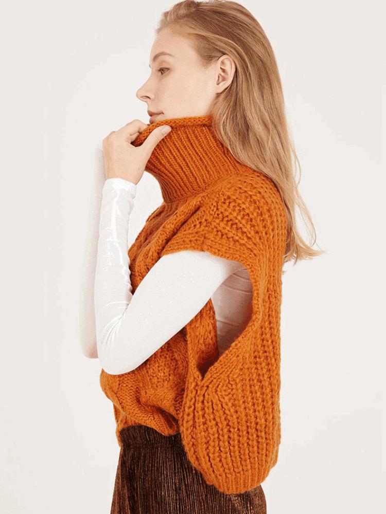 Podzim Zima Móda Dámské Svetry s copánkovým vzorem Vesta Ležérní Bez rukávů Rolák Volný Pulovr Zkrácené Topíky Teplé Pletené Oblečení