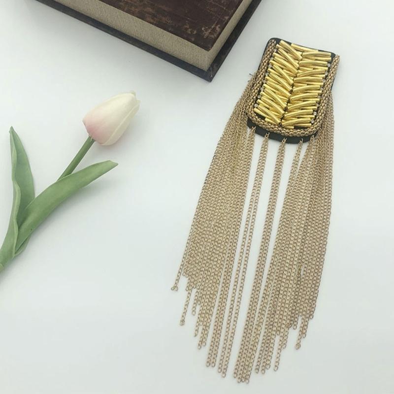 2Pcs Hand-Sewn Shoulder Epaulettes for Formalwear, Pair with Metal Tassels and Angled Tube Rows for Weddings and Ceremonies
