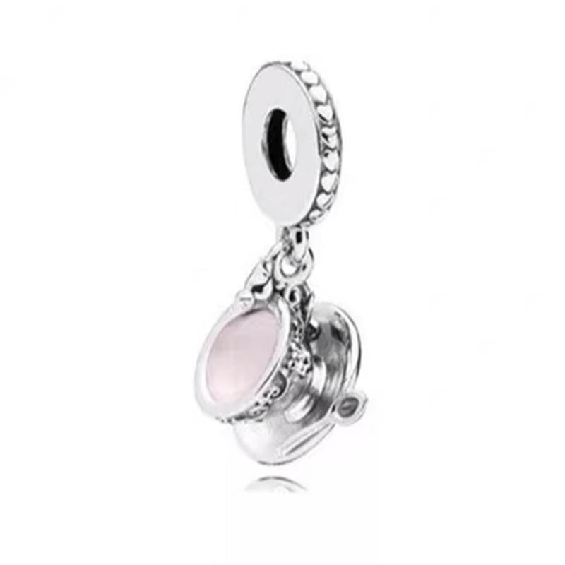 925 Silver-Plated Charms Jewelry Gift Sparkling Pink Air Balloon&Cherry Blossom Dangle Bead Fit Original Silver Bracelet
