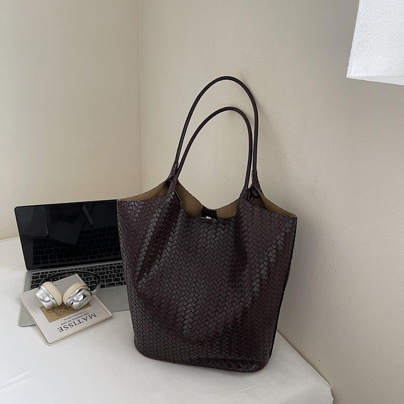 Simple and Retro Woven Pattern Bag, Commuter Single-shoulder Bag, Casual Large-capacity Tote Bag