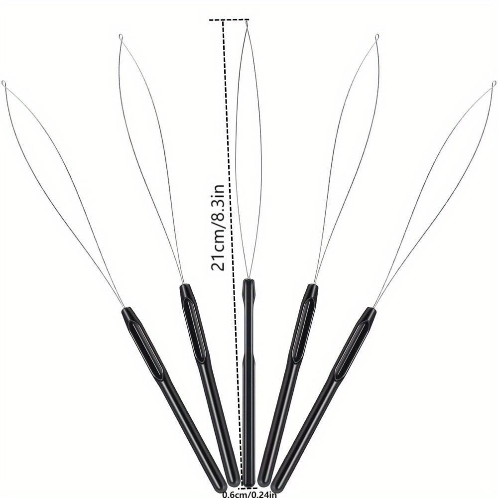 10pcs/pack New Style Hair Extension Loop Needle Threader Pulling Hook Tool and Bead Device Tool Black Loop Threader for Hair
