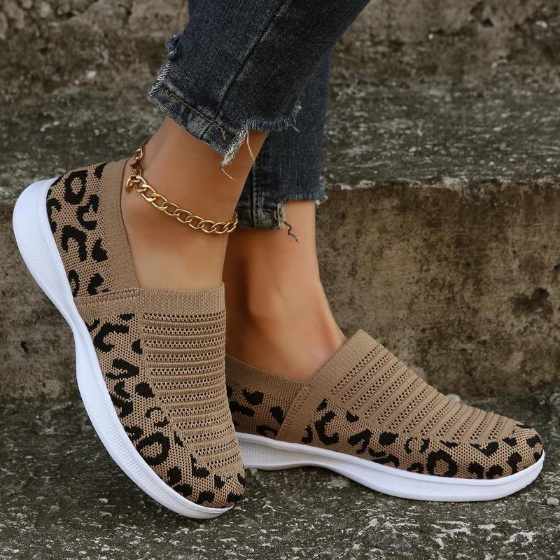 Fashion 2024 New Women's Shoes Hot Sale Leopard Print Women's Vulcanize Shoes Fashion Slip-on Ladies Casual Shoes Light Mesh Sneakers