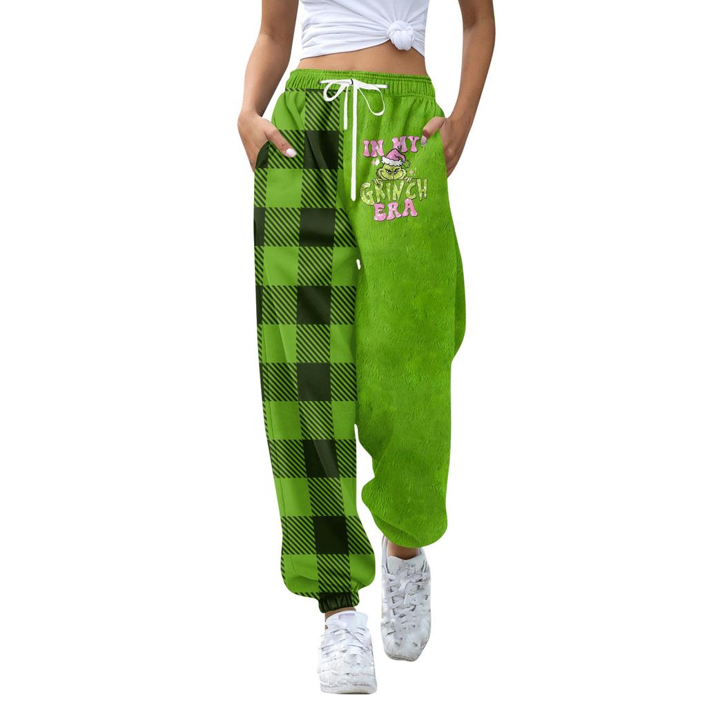 Women's Casual Fashion Christmas Print Sweatpants With Drawstring Waistband And Cuffed Legs