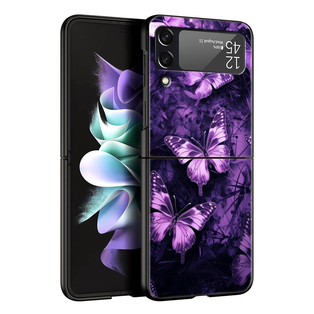 Art Purple Butterfly Hard PC Phone Case For Samsung Galaxy Z Flip 7 6 5 4 Black Cover For Galaxy Z Flip 3 Foldable Shell Fundas
