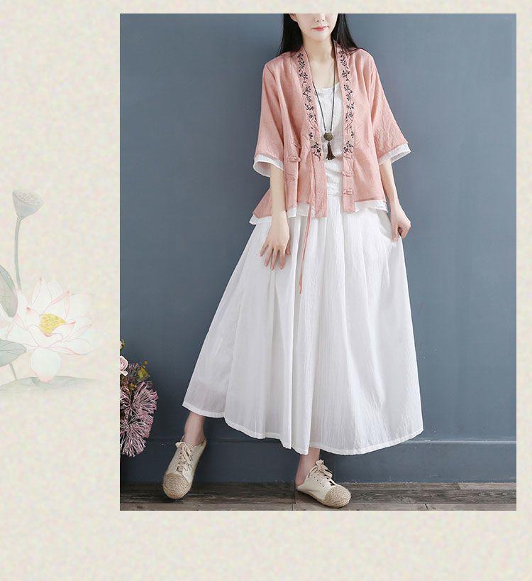 Women's V-Neck Cotton Linen Shirt - Spring/Summer 2024, Loose Fit, Large Size, Casual Short-Sleeve