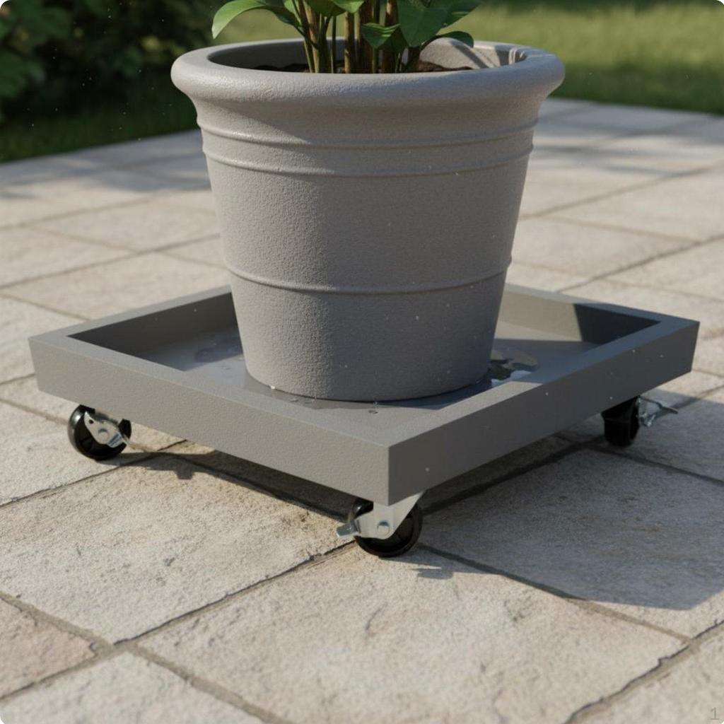 Square Planter Tray Faux Cement Finish Rolling Garden 360Degree Rotating Casters