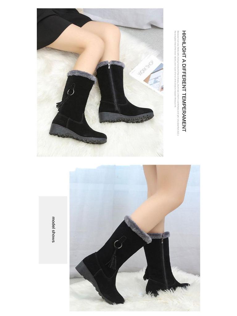 Damen Verdickte Rutschfeste Mid-Calf Schneestiefel - Warmes Fleecefutter, Vielseitige Mode Baumwolle, Schwarz