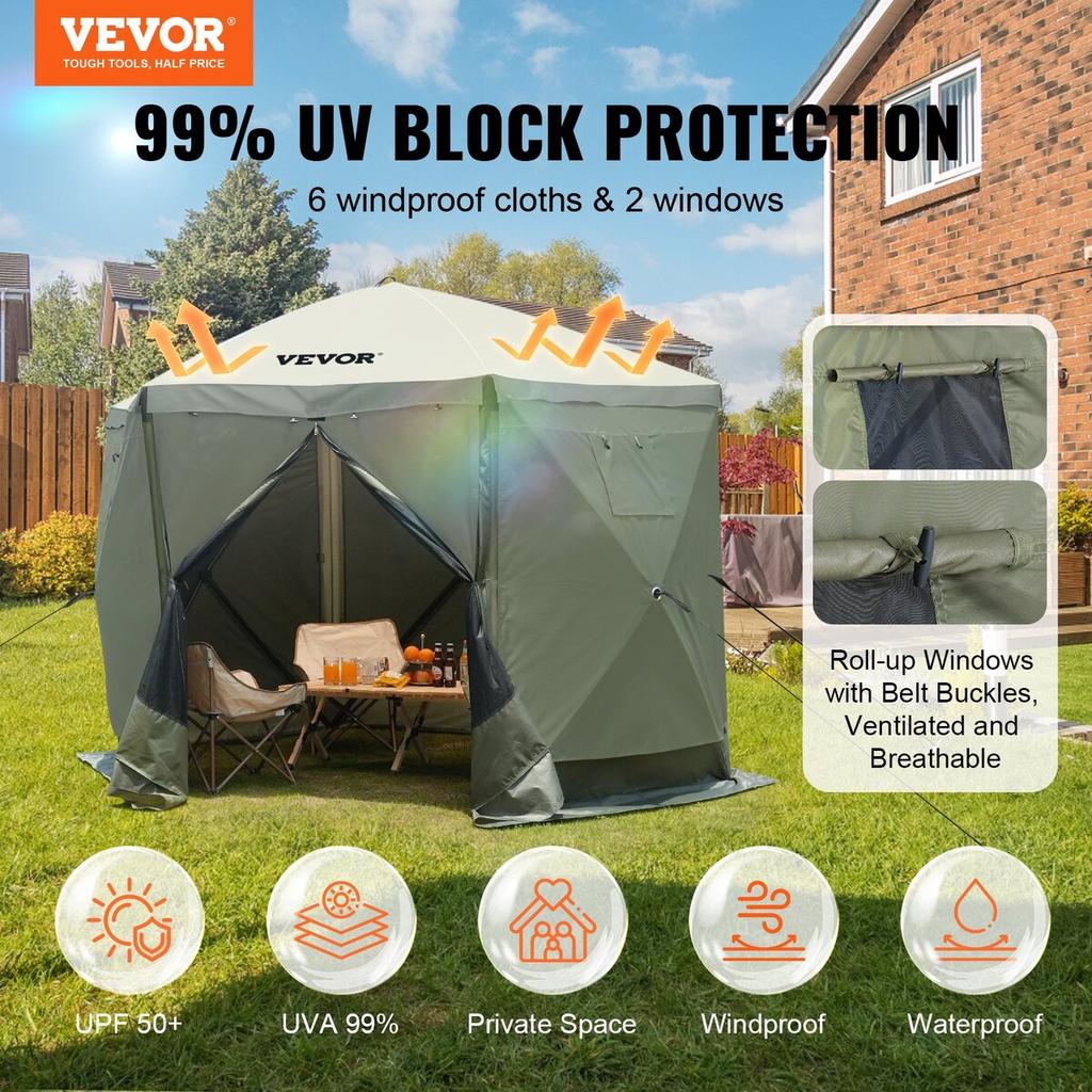 Pop Up Gazebo Tent Pop-Up Screen Tent 6 Sided Canopy Sun Shelter Green
