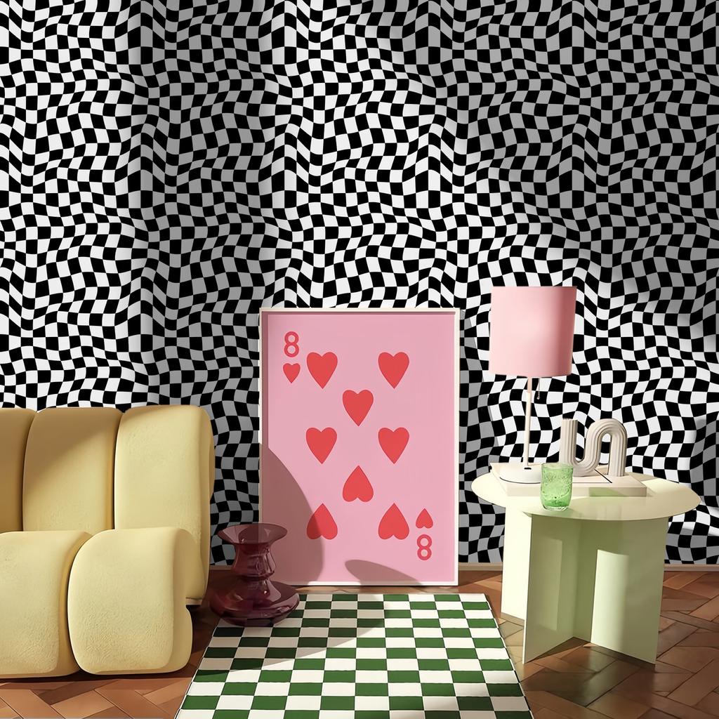 Karierte, selbstklebende Tapete zum Abziehen und Aufkleben, Heimdekoration, Schwarz-Weiß-Tapete, Schrank-, Regal- und Schubladeneinlagen