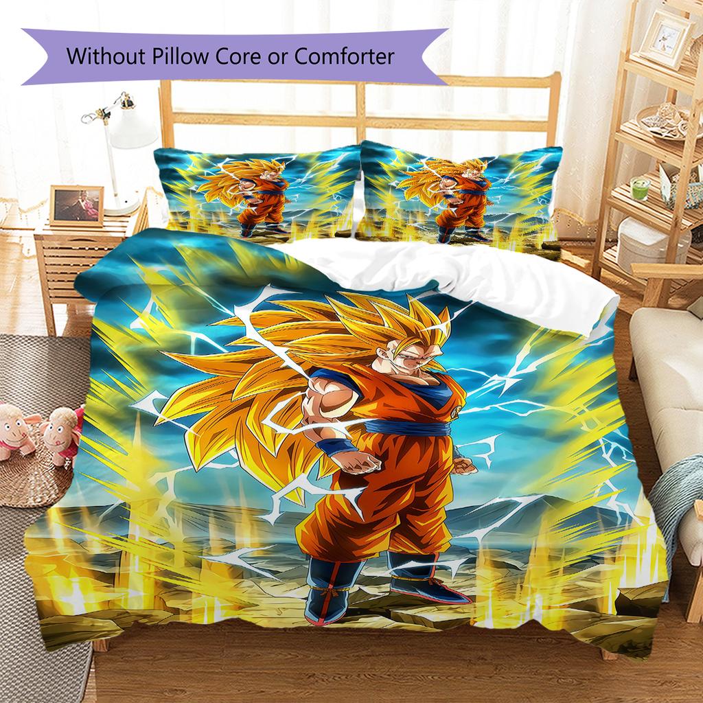 Son Goku Pattern Bedding,Quilt Set Quilt Cover Pillowcase Home Birthday Gift (1 * Duvet Cover + 2 * Pillowcase, Without Core)