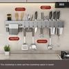 Grey 30/40cm Wall Mounted Kitchen Organizer Rack Multifunctional Knife Holder with Towel Hanger Utensils Storage Shelf