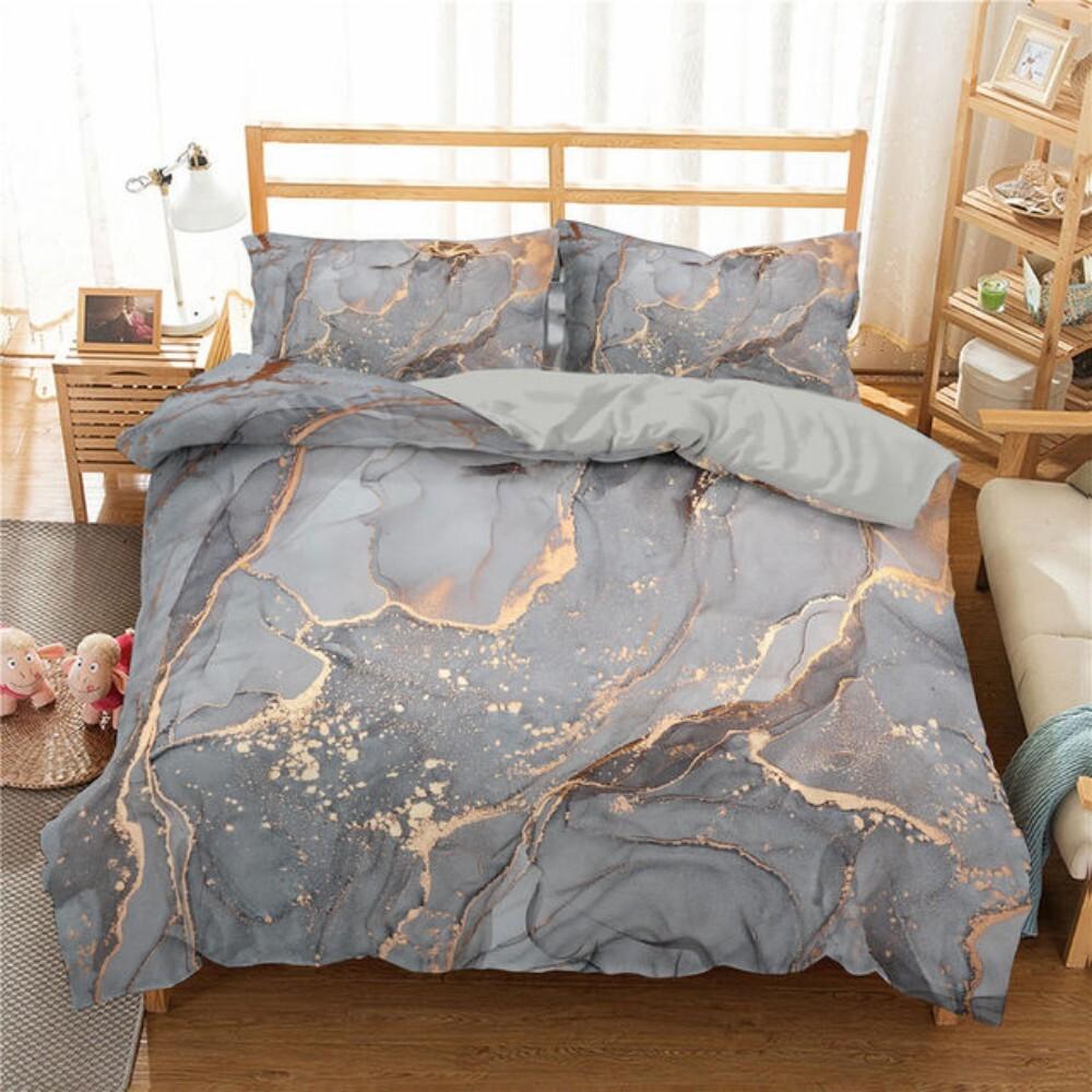 Luxury Black Marble Bedding Set 3D Duvet Cover Set Single Double Twin King Size Teens Adults Bedclothes Soft Polyester Bed Linen