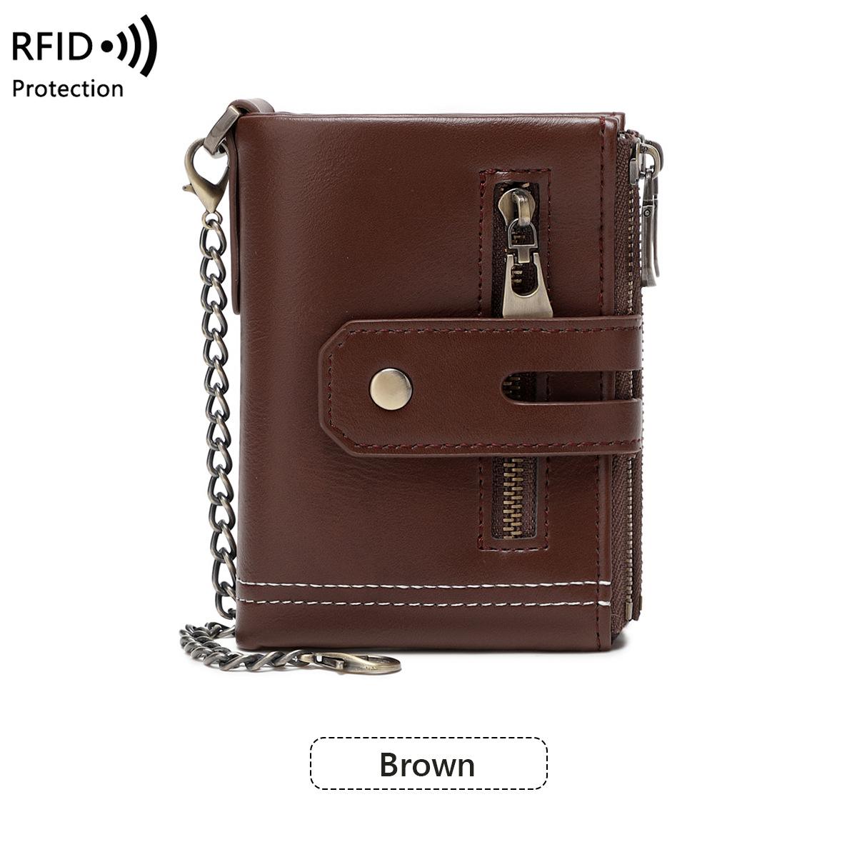 

Новый мужской кошелек против кражи, мягкая кожа, двойная молния, кошелек для мелочи, деловой короткий кошелек коричневый