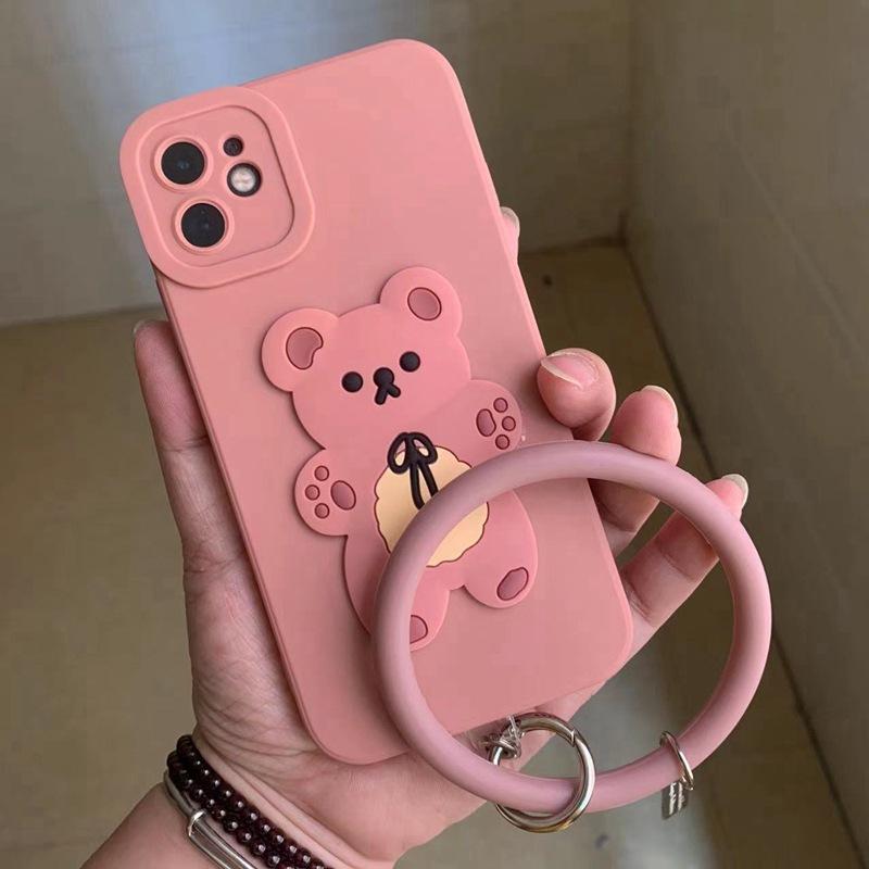 ins Korean style applicable iphone17 mobile phone case apple 16promax cute bow bear hand rope all-inclusive soft