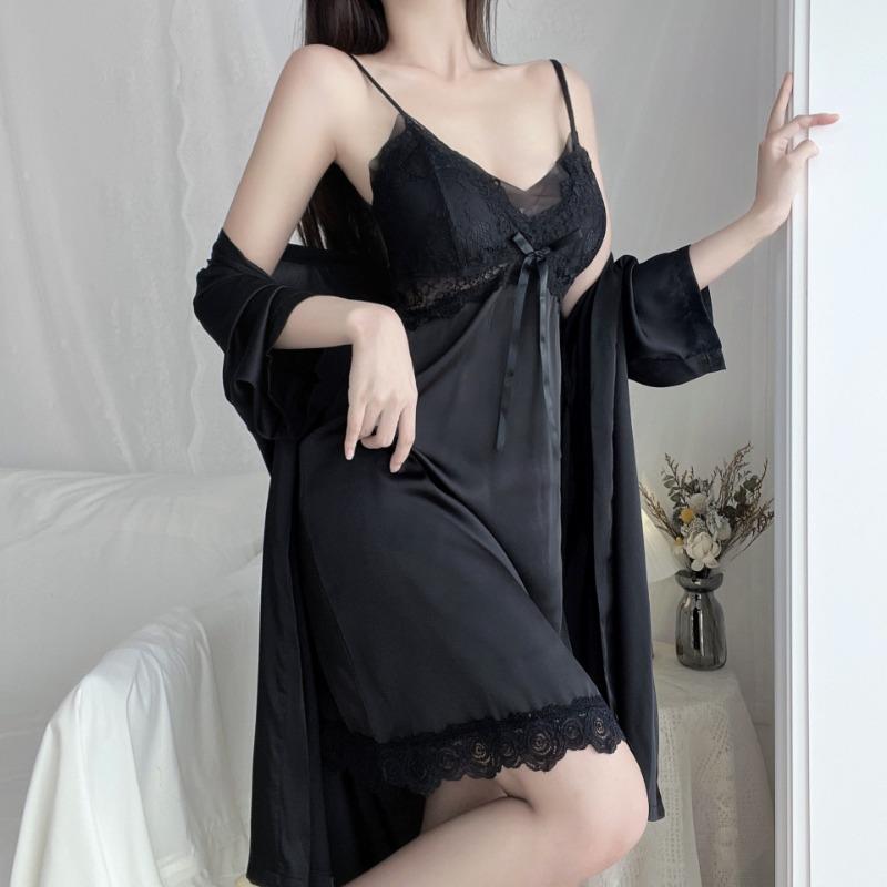 Erotic lingerie sexy lace suspender bathrobe deep V low cut hot perspective seduction suit