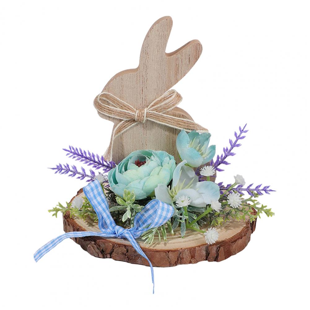 Wooden Easter Bunny Decoration Farmhouse Rustic Artificial Flower Colorful Egg Rabbit Table Sign Desktop Ornament Home Ornament