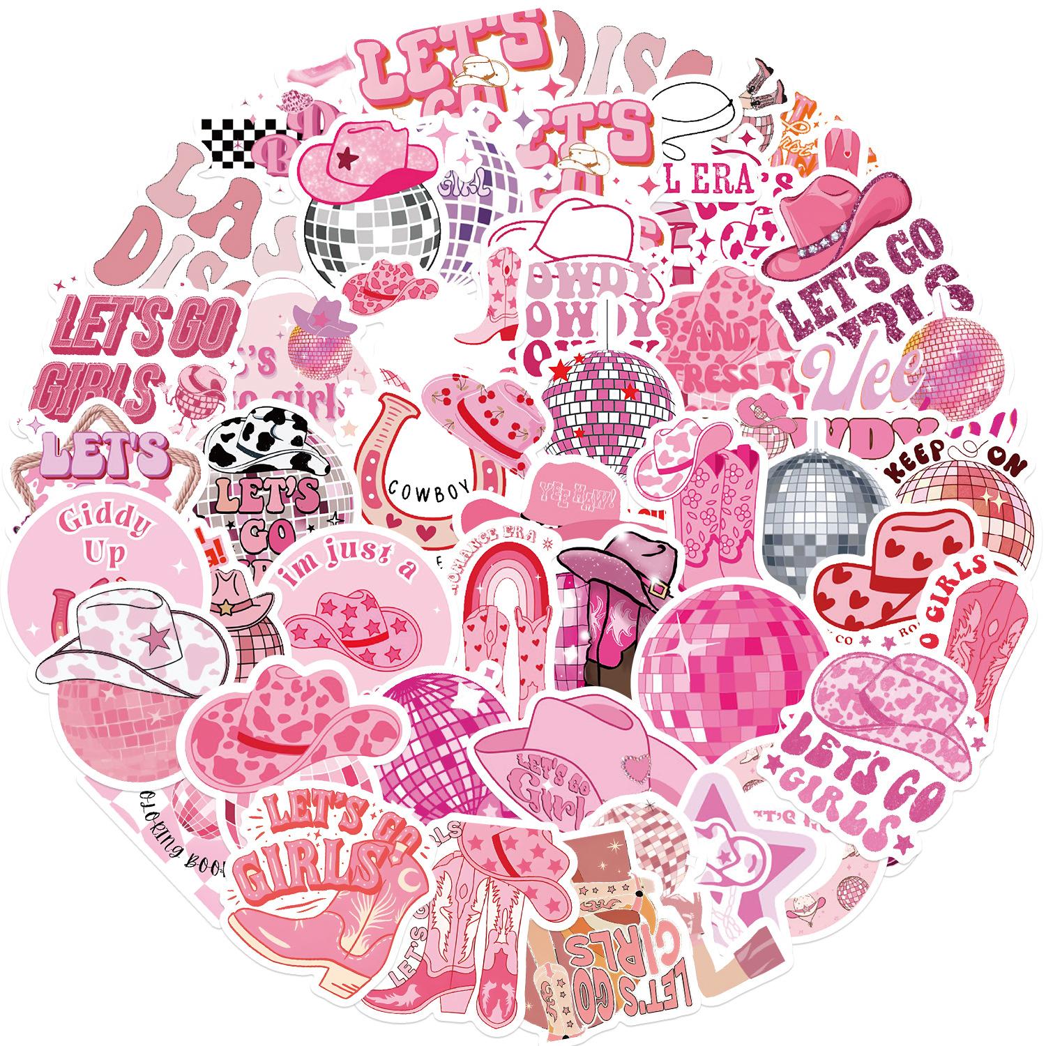 

50 Розовых наклеек-дудлов ковбойской девочки Украсьте гитару, ноутбук, чемодан, сделайте сами, водонепроницаемые