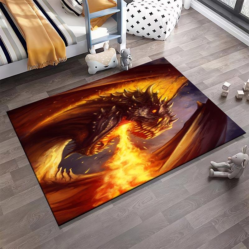 Fiery Dragon Fantasy Art Carpet with Fire Breath and Dark Wings Design1Warm Tones Suitable for Use As an Anti-slip1 For1room and Bedroom Sofas