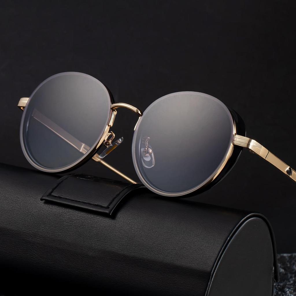 Trendiga runda steampunk-solglasögon för män med UV-skydd