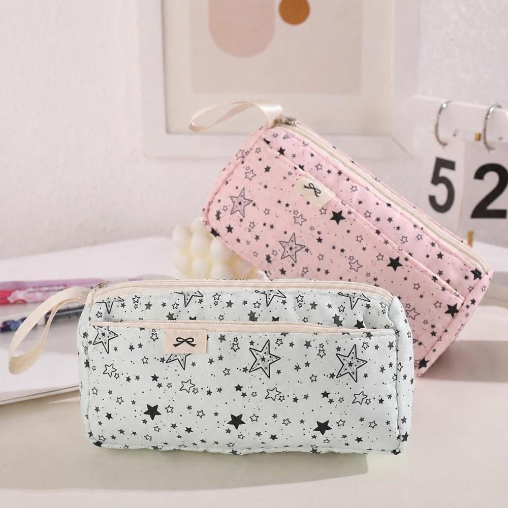 Large Capacity Pen Bag Star Print Stationery Bag Multi-functional Pencil Case School Supplies