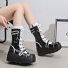 Women's Single Boots New Winter Round Front Lace-up Side Zipper Rivet Thick Soled Non-slip Mid-calf Boots
